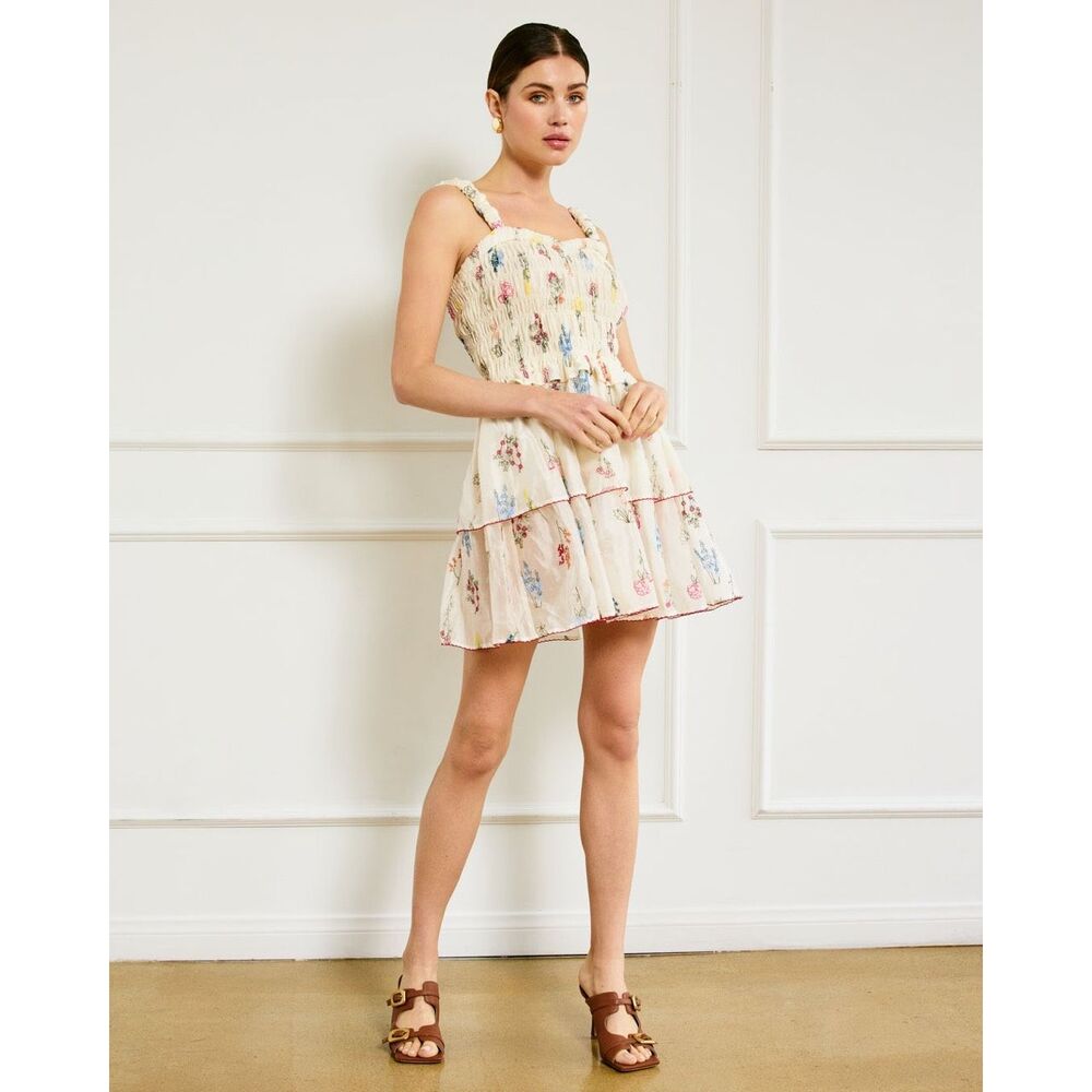 Line & Dot FIORI MINI DRESS in White Multi Brunch Vacation  size S NWT